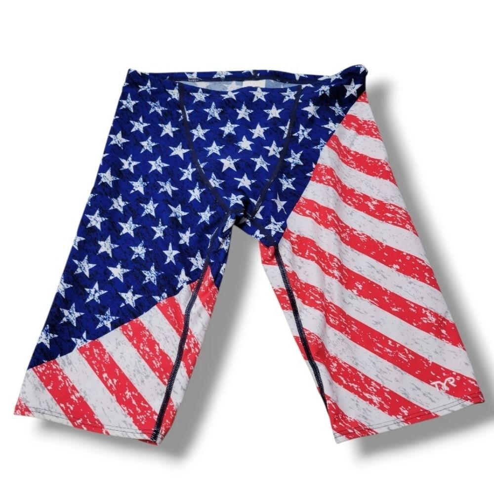 TYR Shorts Size 32 W26"L12.5" TYR Jammer Swim Jammer Star Spangled Allover Print